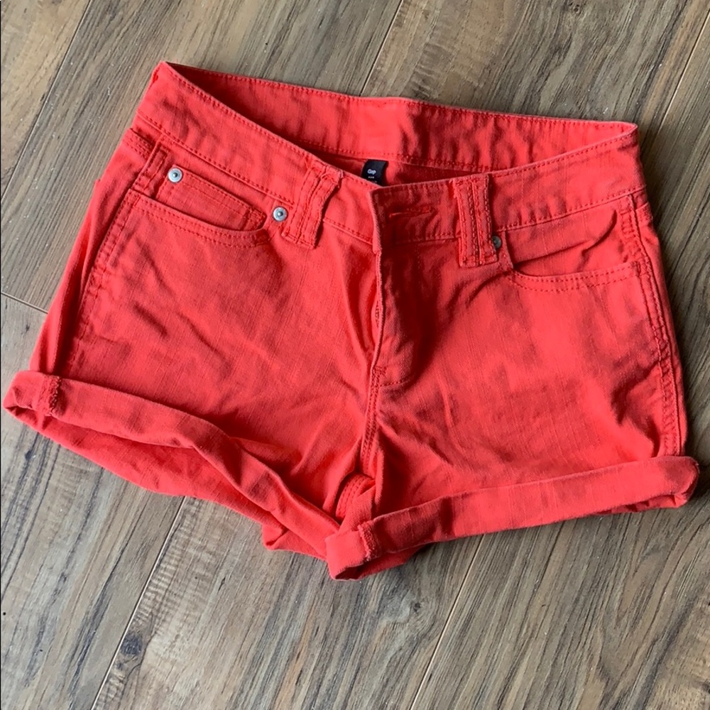 EUC orange denim shorts